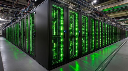 Poster - Team of IT professionals conducting maintenance on large-scale server systems in a data center Stock Photo with side copy space
