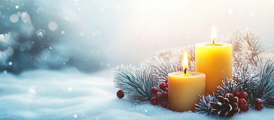 Aufkleber - Christmas background New Year background featuring a candle. with copy space image. Place for adding text or design