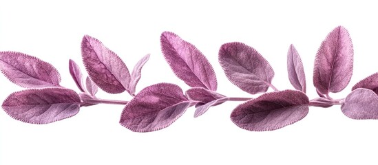 Poster - Purple Sage Salvia officinalis purpurascens leaves isolated on a white background. with copy space image. Place for adding text or design