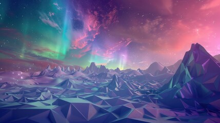 Poster - A mesmerizing view of a high-altitude salt crust with intricate, fractal patterns and a rare, vivid aurora borealis dancing across the sky