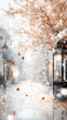 © Marta P. (Milacroft) - Snow falling on an empty city street during autumn with colorful leaves swirling in the wind