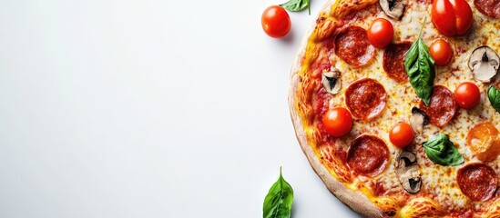Fototapete - Delicious Italian pizza on a white background. with copy space image. Place for adding text or design