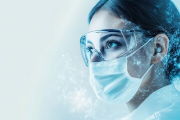 Poster - Professional woman in protective gear focuses on health research in a laboratory setting