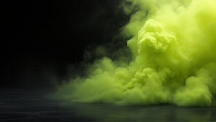 Wall Mural - lime-colored smoke on the floor. isolated black background. foggy fog effect texture overlays for te