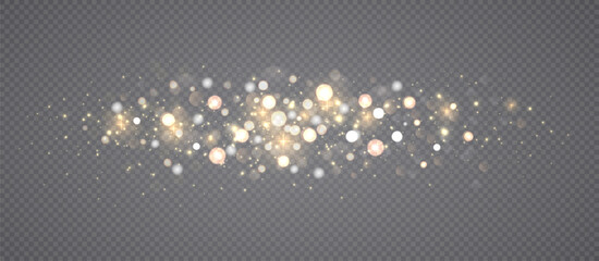 Wall Mural - golden glowing dust on transparent background. sparkling christmas light, magical shining holiday pa