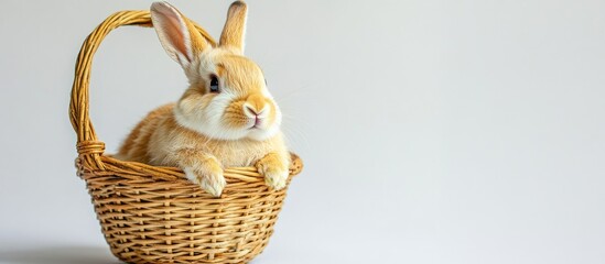 Aufkleber - Studio image of a domestic rabbit in a basket against a white background. with copy space image. Place for adding text or design