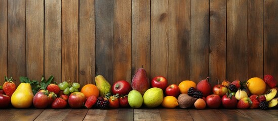 Poster - fresh fruits no area for text rustic wood backdrop. with copy space image. Place for adding text or design