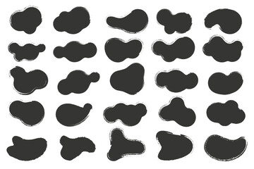 Poster - brush abstract stains, paint shapes set with grunge texture. round black ink splashes. irregular org