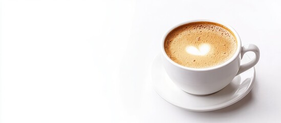 Aufkleber - Cappuccino coffee in a cup on a white background Full frame. with copy space image. Place for adding text or design