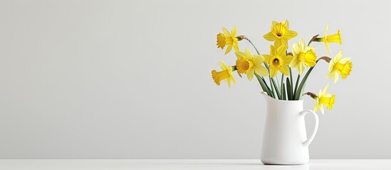 Poster - Daffodils in a jug against a white background. with copy space image. Place for adding text or design