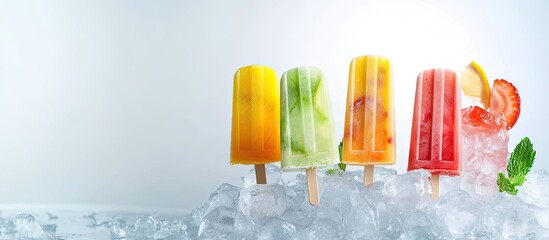 Aufkleber - Fresh juice popsicles on ice cubes. with copy space image. Place for adding text or design