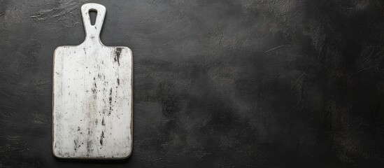 Poster - White vintage cutting board on a black background. with copy space image. Place for adding text or design