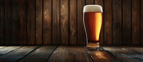 Aufkleber - Glass of beer on a dark wooden background with copyspace for text