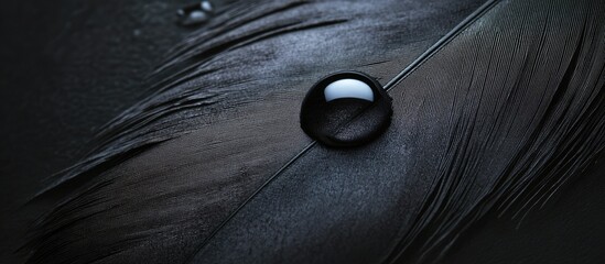 Aufkleber - A drop of water resting on a raven s black feather. with copy space image. Place for adding text or design