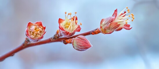 Aufkleber - Winter bud of horse chestnut Aesculus on a branch Macro selective focus copyspace