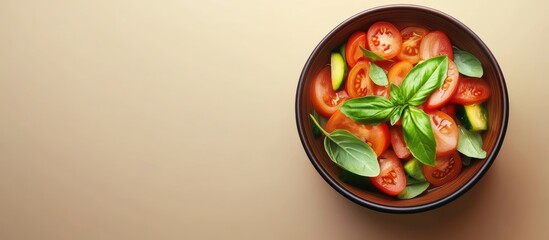 Fototapete - Korean catot snack salad in a bowl garnished with basil leaves. with copy space image. Place for adding text or design