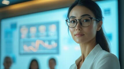 Poster - Focused business woman in a contemporary meeting space