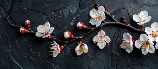 Aufkleber - apricot blossoms on a black background top view. with copy space image. Place for adding text or design