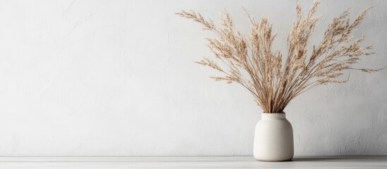 Canvas Print - Decorative dried plant against a blank wall with empty copy space