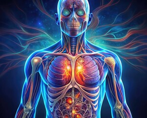 Wall Mural - detailed visualization of human body organs on a standard scale representation. generative ai