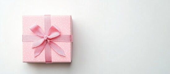 Wall Mural - Pink gift box on a white background top view copy space