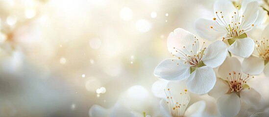 Leinwandbilder - Photo white blossoms form a beautiful backdrop merging with gentle bokeh to capture the spirit of spring Each fragile petal adds to the captivating allure of nature. with copy space image