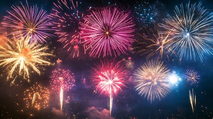 the crowd's collective amazement as colorful fireworks burst into the night sky, marking the new yea