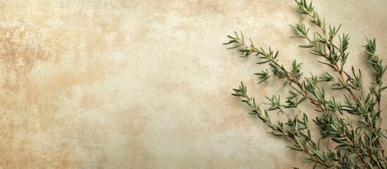 Fototapete - textured stylish vintage paper background square featuring young rosemary sprigs. with copy space image. Place for adding text or design