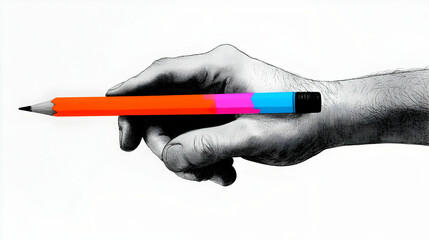 Hand Holding Multicolored Pencil Illustration