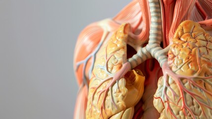 Poster - A close-up of a detailed anatomical model of the human respiratory system, set against a neutral, clean background