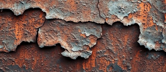 Poster - Close Up of Rusted Metal Surface with Flaking Paint. with copy space image. Place for adding text or design