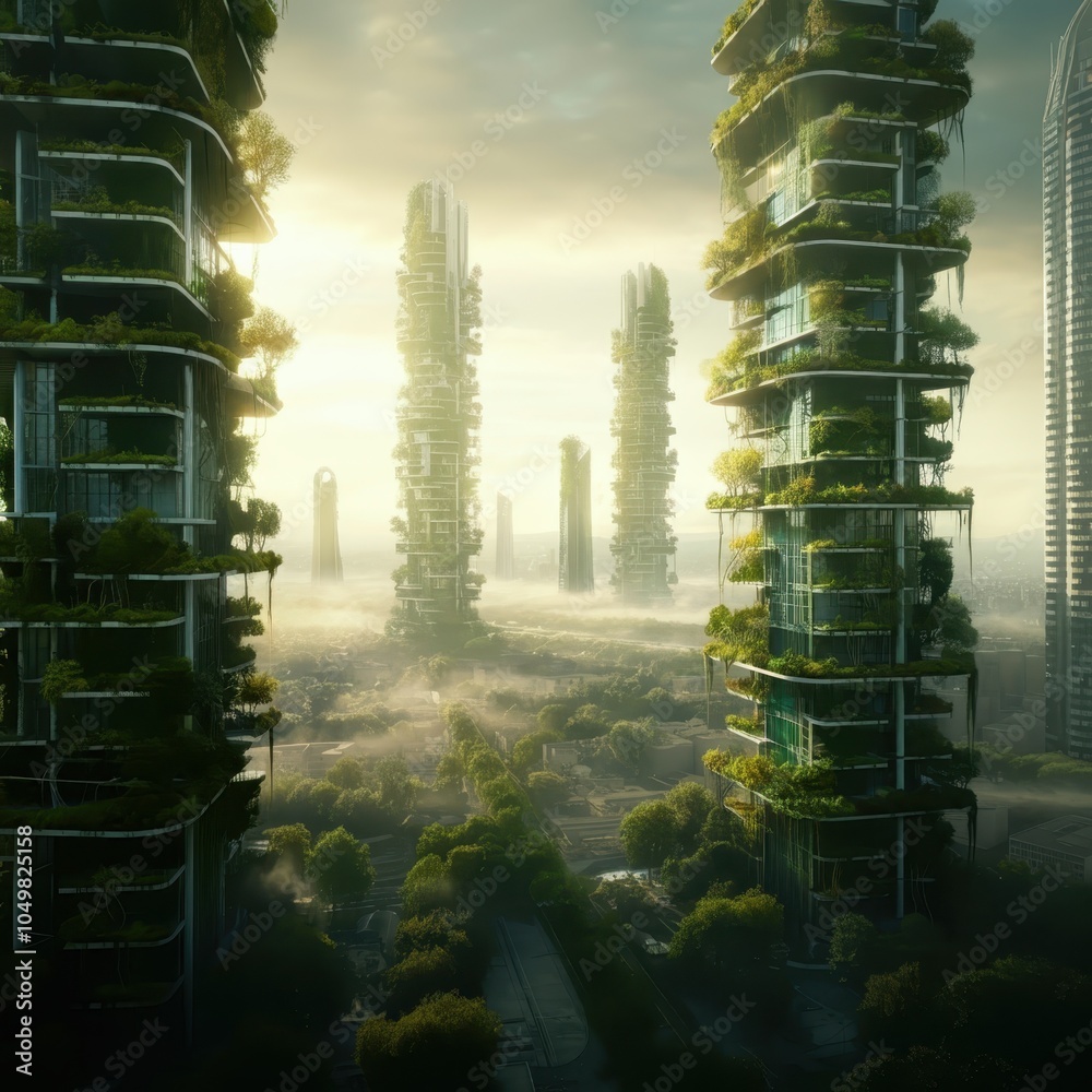 Futuristic vertical gardens, Massive green skyscrapers, Hanging plants ...