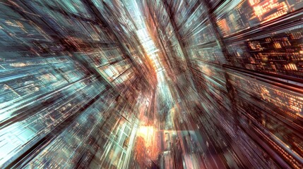 Poster - Abstract visualization of BIG DATA flow in a network, with bright data streams converging at a central, glowing server hub, symbolizing secure, efficient storage of massive information.
