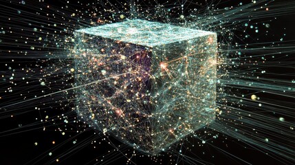 Aufkleber - abstract visualization of data flow towards a secure central server, with lines of light representin