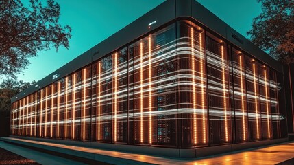 Aufkleber - abstract visualization of data flow towards a secure central server, with lines of light representin