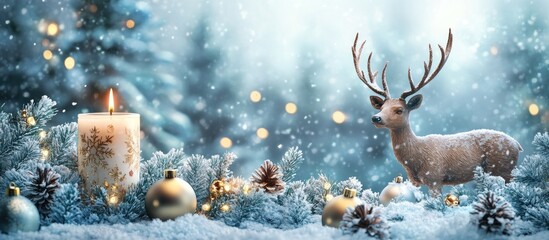 Aufkleber - Christmas decor Christmas ornaments candle holder winter deer candlestick festive winter. with copy space image. Place for adding text or design