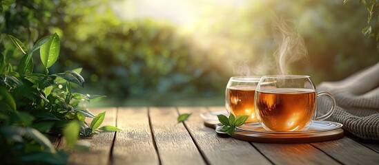 Poster - making soothing tea in a calm setting the idea of using natural drinks and tea to reduce stress. wit