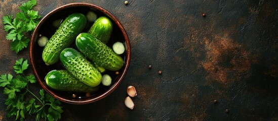 Poster - gherkin pickled cucumber fresh food delicious healthy eating preparation appetizer dish snack on the table copyspace food backdrop rustic top view