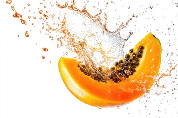 Wall Mural - Fresh Papaya Juice Splash. Refreshing Tropical Fruit Drink on White Background