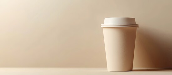 Fototapete - paper cup with a plastic lid on a light background coffee for takeout. with copy space image. place 