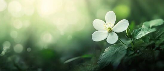 Aufkleber - Close up of a tiny White Wildflower in Spring. with copy space image. Place for adding text or design