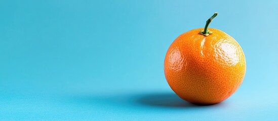Fototapete - Close up of a tangerine with copy space on a blue background Fruit exotic fruit food freshness and color concept