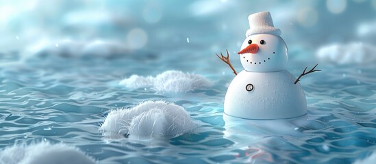 Poster - Melting snowman on ice surface. with copy space image. Place for adding text or design