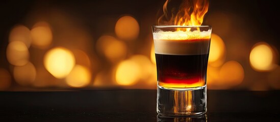 Aufkleber - B 52 cocktail flambe flamed a layered shot made of coffee liqueur Irish cream and orange liqueur. with copy space image. Place for adding text or design