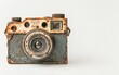 © Антон Федченко - Vintage Camera: A small, retro-style camera with intricate details, isolated against a clean white background