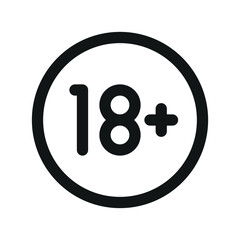 Poster - 18+ UI icon, eighteen plus simple line user interface vector symbol