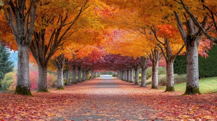 Vibrant Autumn Walkway with Colorful Leaves