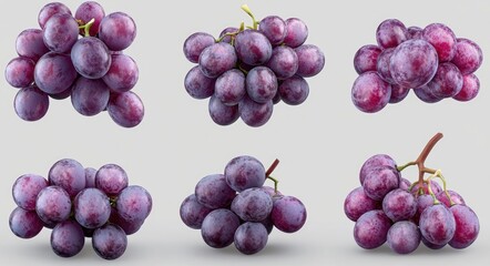 Wall Mural - Fresh Red and Purple Grapes Bunch. Ripe and Juicy Grapefruit Isolated on White Background. Mockup for Healthy Food Design