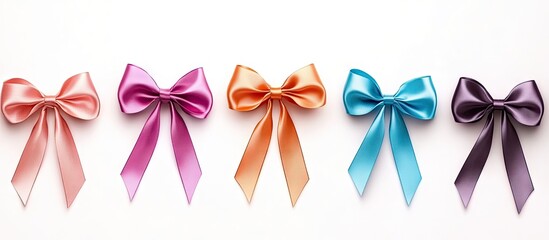 Poster - Colorful ribbon bows on a white background with copy space