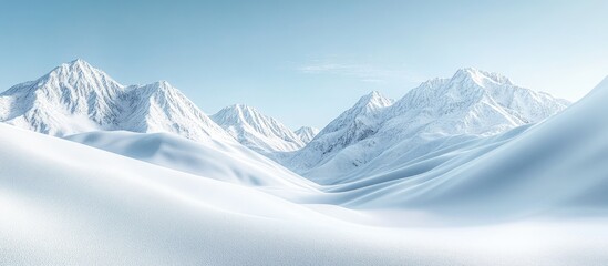 Poster - Snowy mountains and snow covered fields against a blue sky. with copy space image. Place for adding text or design
